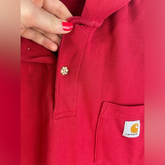 Carhartt Red Classic Collared Polo Short Sleeve Work Shirt Mens GUC - Picture 6 of 12